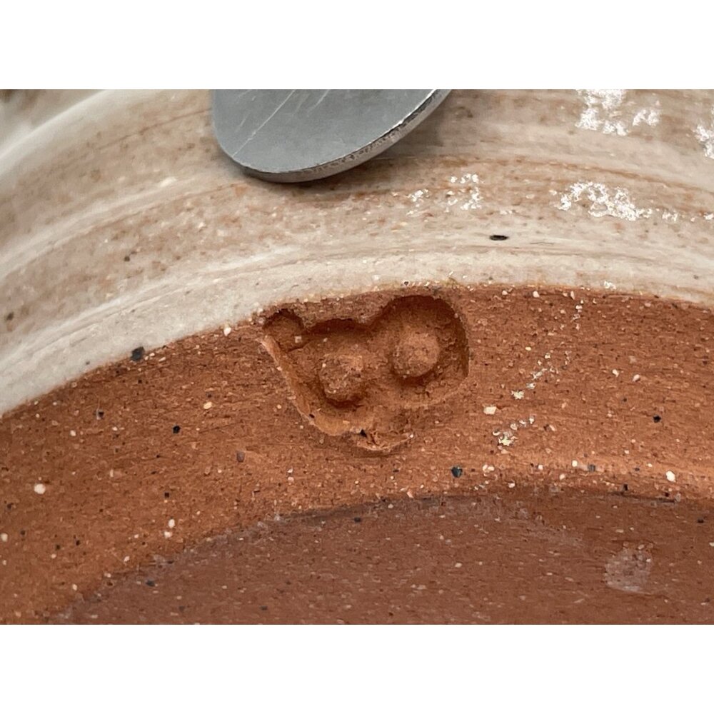 Handcrafted Clay Butter Cheese Crock With Wooden Knife Holder & Blue Rim - Picture 4 of 5